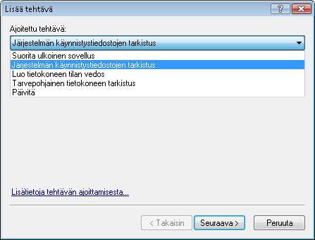 Koska useimmin käytetyt ajoitetut tehtävät ovat Tarvepohjainen tietokoneen tarkistus ja Päivitä, kerromme tässä tarkemmin uuden päivitystehtävän lisäämisestä.