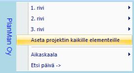 Lomien ja virstanpylväiden muokkaus hiirellä Jana-alueella ja kalenterialueella voi lomien ja virstanpylväiden reunasta CTRL-näppäin