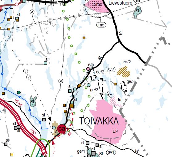 Kuva 1. Ote Keski-Suomen maakuntakaavojen yhdistelmästä. 1.3.3 Rantayleiskaavat 1.3.4 Ranta-asemakaavat Suunnittelualueella on voimassa Toivakan kunnan itäisen alueen rantaosayleiskaava (hyväksytty 12.