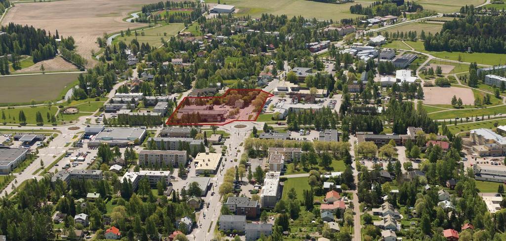 com Planändringsområdets läge, planområdet avgränsat med rö på Fonectas guidearta com Kaava-alue raja u