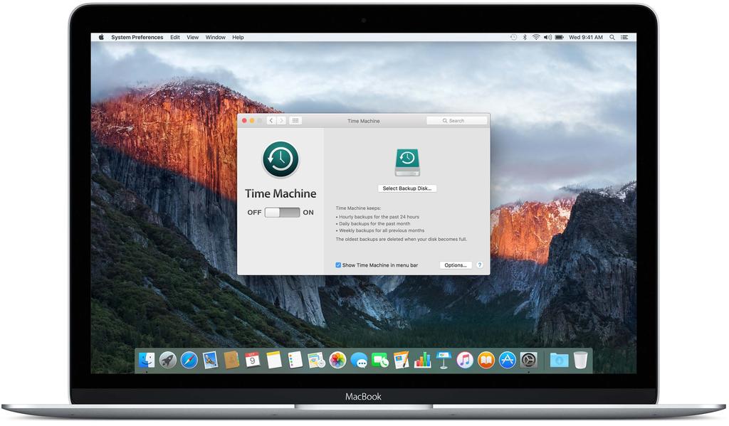 Ota Time Machine käyttöön. Varmista, että MacBook on samassa Wi-Fi-verkossa kuin AirPort Time Capsule, tai liitä tallennuslaite MacBookiin.