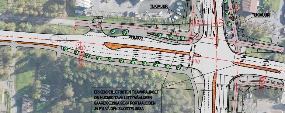 mahdollista. Leväsentien etelähaaran kaistajärjestely säilyy nykyisenä, mutta ajorataa siirretään hieman itään.