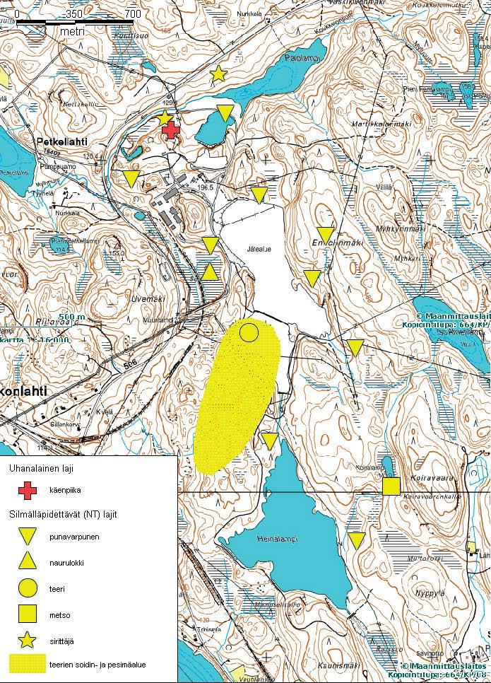 Kuva 9-9 Luikonlahden hankealueella esiintyvät silmälläpidettävät ja uhanalaiset lintulajit.