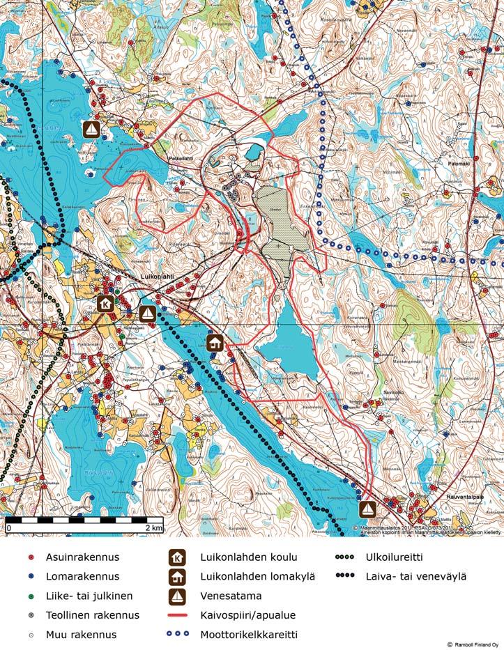 Kuva 10-1 Kartta hankealueen rakennetusta ympäristöstä.