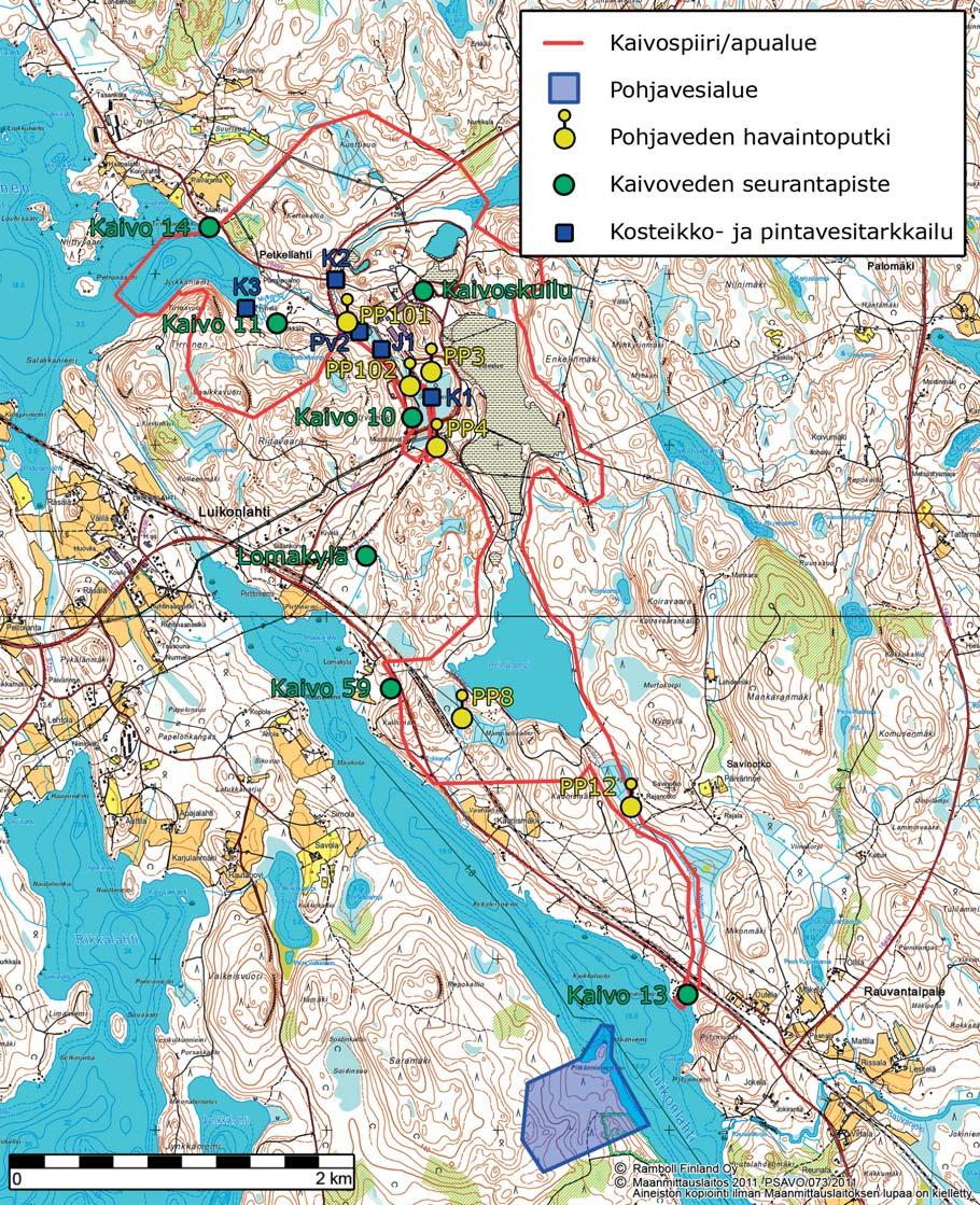 pohjavesialue (820410, I-lk) sijaitsee noin 10,5 km koilliseen Luikonlahden kaivosalueelta.