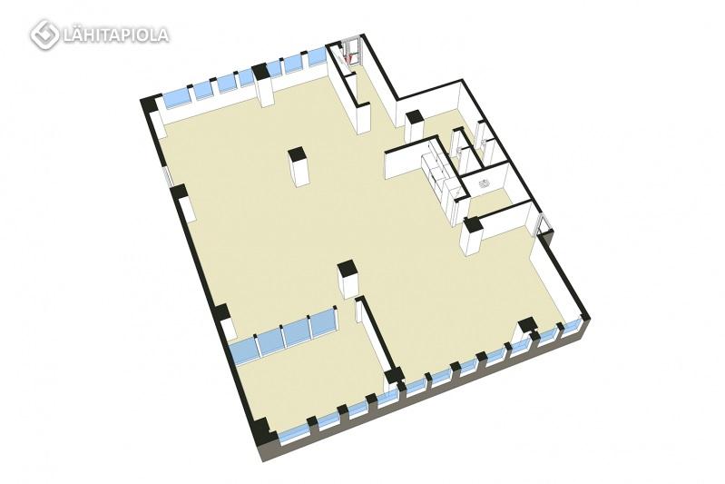 Rakennettavissa neuvottelu/työhuoneita. Voidaan myös yhdistää viereiseen 292 m²:n tilaan.