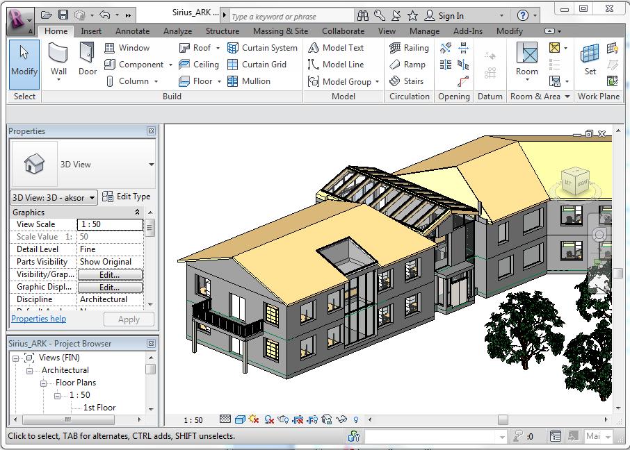 27 Autodesk Revit Architecture Autodesk Revit Architecture (kuva 3) on arkkitehdeille ja rakennussuunnittelijoille kehitetty rakennussuunnitteluohjelmisto, joka luo edellytykset yksityiskohtaisten