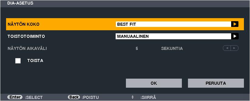 4. Viewer-toiminnon käyttäminen Viewerin asetukset SLIDE SETTING (KUVA-ASETUS) Määrittää diojen tai valokuvien asetukset.