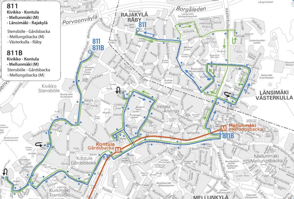 15 Linjat H92, H94, H94A, H94V, H95, H97 ja H97V Linjojen 92, 94, 94A, 94V, 95, 97 ja 97V kesän arkiliikenteen vuorovälit ruuhka-aikoina sovitetaan Myllypuron metroaseman remontista johtuvaan metron