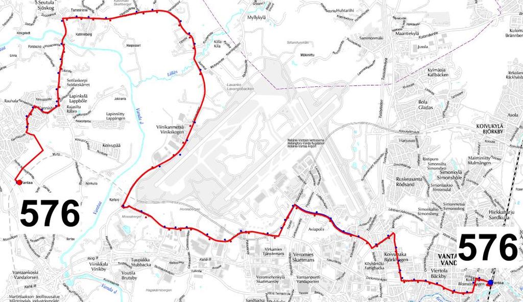 37 Linjat V46 ja V576 Linjan 46 korvaa uusi poikittaislinja 576, joka liikennöi Tikkurilasta Koivuhaan, Aviapoliksen ja Viinikkalan kautta Seutulaan ja edelleen Kanniston kautta Kivistön asemalle.