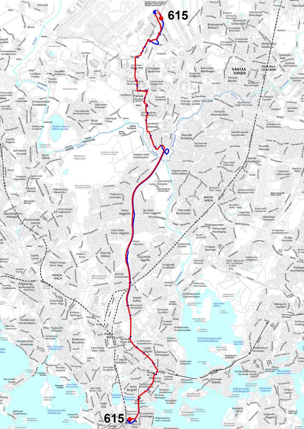 64 Linjat 615 ja 620 Lentoaseman yhteyksiä palvelevat linjat 615 ja 620 yhdistetään uudeksi linjaksi 615.