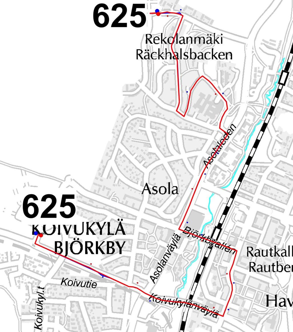 67 Kuva 68. Uuden linjan 625 reitti.