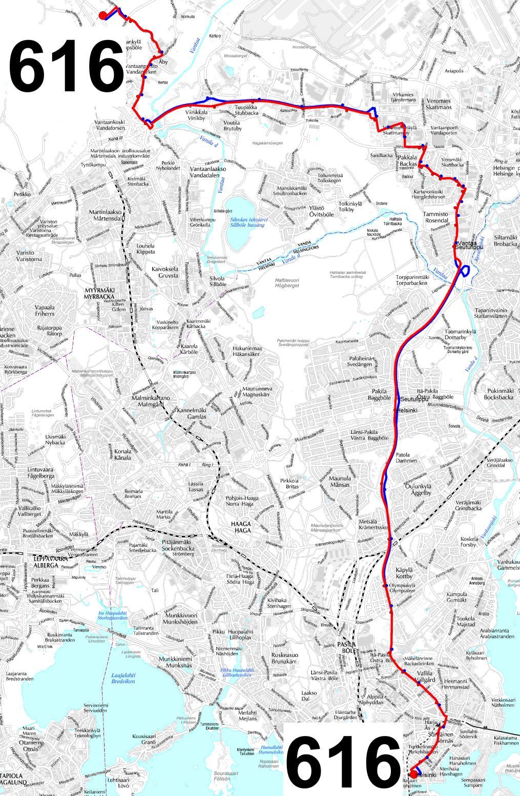 69 Linjat 616 ja 652 Linja 652 muuttuu linjaksi 616 Hakaniemi Tammisto Kehä III Kivistö. Linjan reitti kulkee Tammistossa Valimotien ja Ylästöntien kautta.