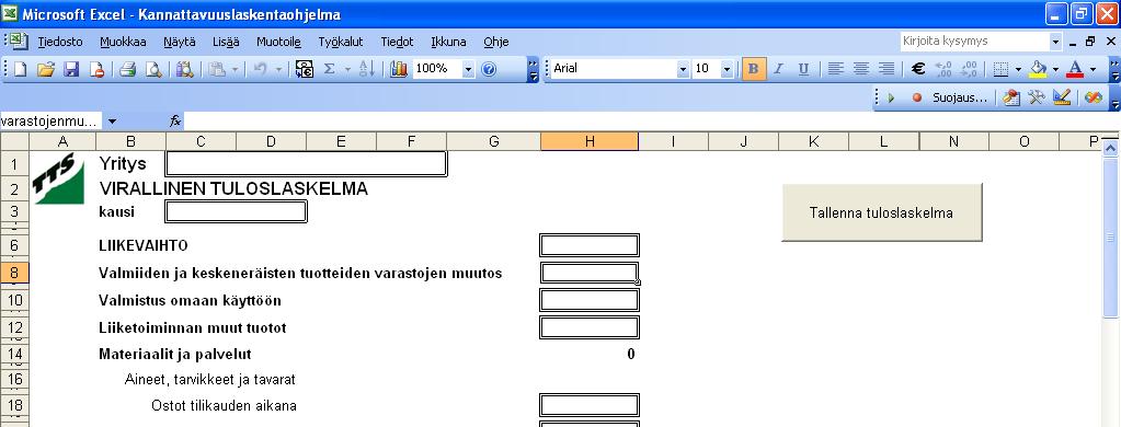 Ohjelman rakenne ja käyttö TTS kannattavuuslaskentaohjelma koostuu viidestä Excelin laskentataulukosta. Laskentataulukot löytyvät ruudun vasemmasta alareunasta (kts. Kuva 4).