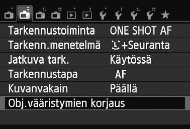 3 Objektiivin reunojen valaistuksen korjaus / väriaberraation korjaus Reunojen valaistuksen heikentyminen on objektiivin ominaisuuksista johtuva ilmiö, joka saa kuvan kulmat näyttämään tummemmilta.