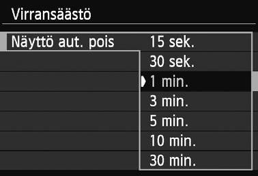 Jos LCD-näyttö on sammunut virran säästämiseksi ja jotain kameran painiketta painetaan tai näyttöä kosketetaan, LCD-näyttö kytkeytyy uudelleen päälle.