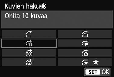 Valitse haluamasi hakutapa painamalla <Wj/i>/<XL>/ <YA>/<ZO>-painiketta ja paina sitten <Q/0>-painiketta.