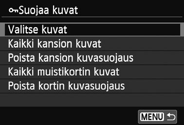 Kuvan suojauksen kuvake 3 Suojaa kuva. Valitse suojattava kuva painamalla <YA>/<ZO>-painiketta ja paina sitten <Q/0>-painiketta.