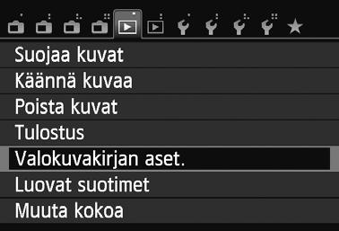 p Kuvien määrittäminen valokuvakirjaan Kun valitset kuvia valokuvakirjoihin (enintään 998 kuvaa) ja siirrät ne tietokoneelle mukana toimitetulla EOS Utility -ohjelmistolla, valitut kuvat kopioidaan