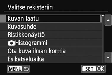 Lajittele Voit muuttaa Omaan valikkoon tallennettuja kohteita. Valitse [Lajittele] ja valitse kohde, jonka paikkaa haluat muuttaa. Paina sitten <Q/0>painiketta.