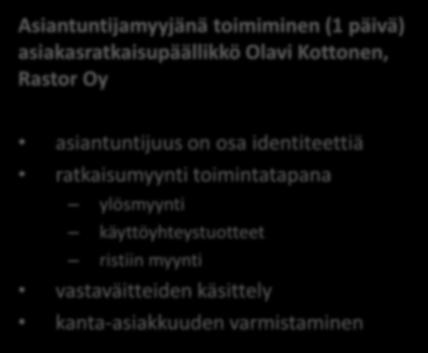 parantaminen Vuorovaikutustaidot DiSC (1/2 päivää) asiakasratkaisupäällikkö Olavi Kottonen, Rastor Oy oman palvelu- ja myyntirohkeuden kasvattaminen oman luontaisen tyylin tunnistaminen ja