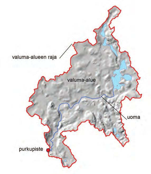 Valuma-alueiden rajaussovellus, Tool for Catchment Definition VALUE Valuma-alue määräytyy sen mukaan, miltä maa- ja vesialueilta pintavesi virtaa tiettyyn alempana olevaan vesistön kohtaan.