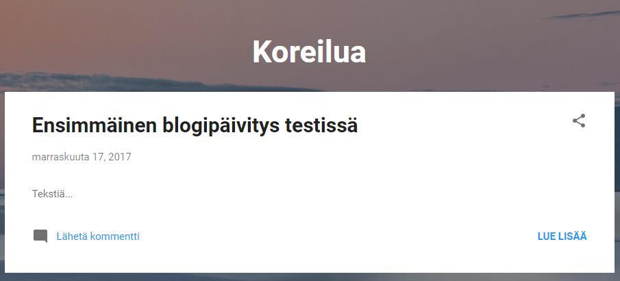 alun, Blogger tarjoaa koko osoitetta. Tässä vaiheessa tulisi valita osoite, mutta ruudunlukuohjelma ei anna tästä minkäänlaista merkkiä (Kuva 10).