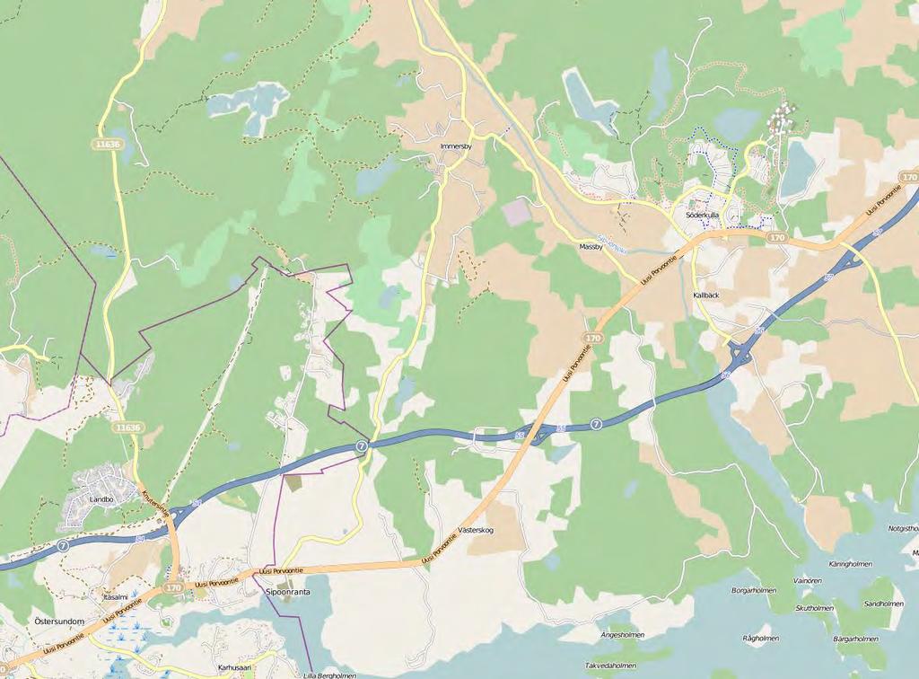 1 Työn lähtökohdat Tässä selvityksessä on tarkasteltu Joensuunraitin varrelle sijoittuvan venesataman liittymistä Uuteen Porvoontiehen (mt 170).