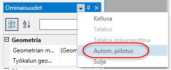 NÄYTÄ-VALINTAPALKIN TOIMINNOT 17 7 Jos haluat piilottaa Ominaisuuksien ruudun, klikkaa Asetuksetpainiketta ja valitse pudotusvalikosta Automaattinen piilotus. HUOM.