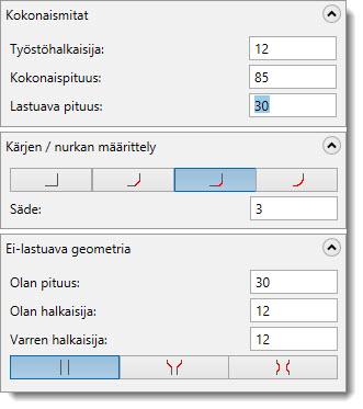 34 MASTERCAM X9/ Työkalukirjaston komponenttien käyttö 3 Muuta työkaluvelhon Työkalun geometrian määrittely -sivulla seuraavat parametrit: Anna kokonaispituudeksi 85.