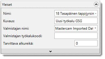 Kirjoita Uusi työkalu GSG Kuvaus-kenttään. 11 Varmista, että Ominaisuuksien viimeistely -sivun asetukset vastaavat alla olevaa kuvaa.