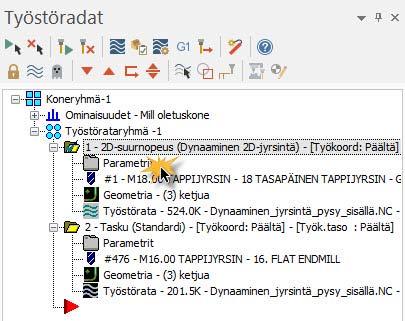 5 Klikkaa OK Tasku-ikkunassa ja regeneroi operaatio. 6 Klikkaa Operaationhallinnassa ensimmäisen operaation Parametrit-ikonia.