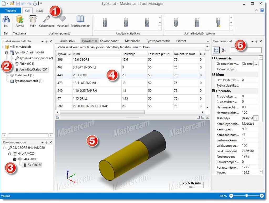 IN YLEISPIIRTEET 5 Tool Managerin käyttöliittymä Seuraavaksi kerrotaan lyhyesti Tool Managerin käyttöliittymästä.