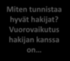 kysymyksiä myös haastavampia/pintaa syvemmälle meneviä kysymyksiä Hakijalla on erinomaiset vuorovaikutustaidot hän osaa sekä argumentoida että on loistava