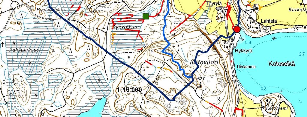 Kotovuoren pohjoispuolella kulkevan metsäojan ja Pyörissuolle johtavan metsäojan maaperä on pääosin moreenia.