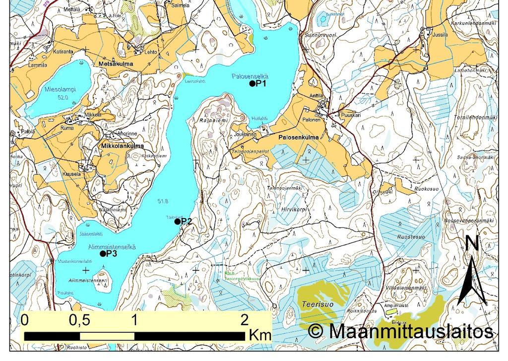 (Taulukko 5). Keskisen puolella sekä Valkamassa orgaanisen aineen pitoisuus oli hieman Kotoselkää suurempi (11 13 %).