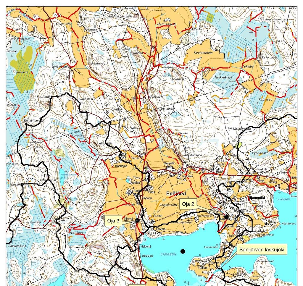 Kuva 24. Enäjärven ojavesinäytteenoton näytepisteet 31.10.2013.