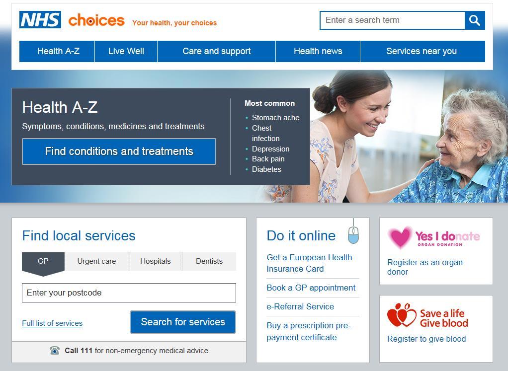 NHS Choices http://www.nhs.uk/pages/home.aspx 1. Mitä etsit? 2.