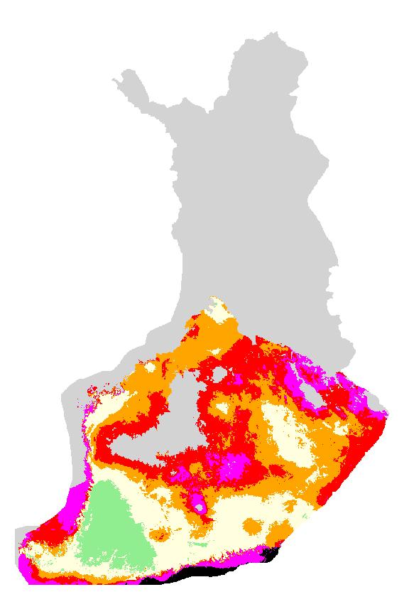 Kosteuteen perustuva riskiarvio heinäkuun lopussa Kauralla korkean DON-pitoisuuden (> 900 ppb) riski % 2017 ei säätiet.