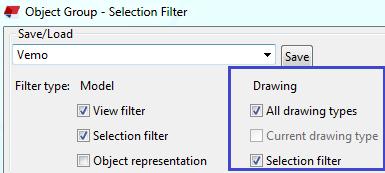 16 (32) Suodattimia on mahdollista tehdä muutamia erilaisia. Filter type -kohdasta valitaan halutaanko suodattimia käyttää mallin puolella eli Model vai piirustuksien puolelle eli Drawing (kuva 13).