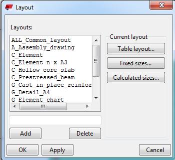 1 Drawing Layout -valikko Alimmaisena valikkona on Drawing layout -alavalikko. Tästä valikosta voidaan muokata erikokoisille paperille tulevat taulukot ja kehyksien koko (kuva 19).