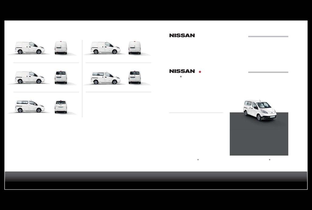 KORIVAIHTOEHDOT Pakettiauto, yksi liukuovi Pakettiauto, kaksi liukuovea HUOLTOSOPIMUS Nissan Huoltosopimus on paras tapa tarjota Nissan e-nv200:lle sen arvoista huoltoa!