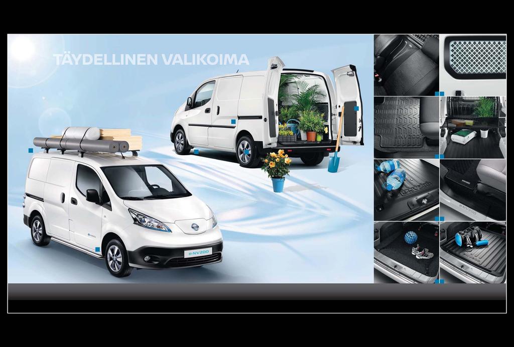 ALKUPERÄISIÄ NISSAN-LISÄVARUSTEITA TÄYDENNÄ E-NV200-MALLIN VARUSTETASOA ALKUPERÄISILLÄ NISSAN-LISÄVARUSTEILLA.