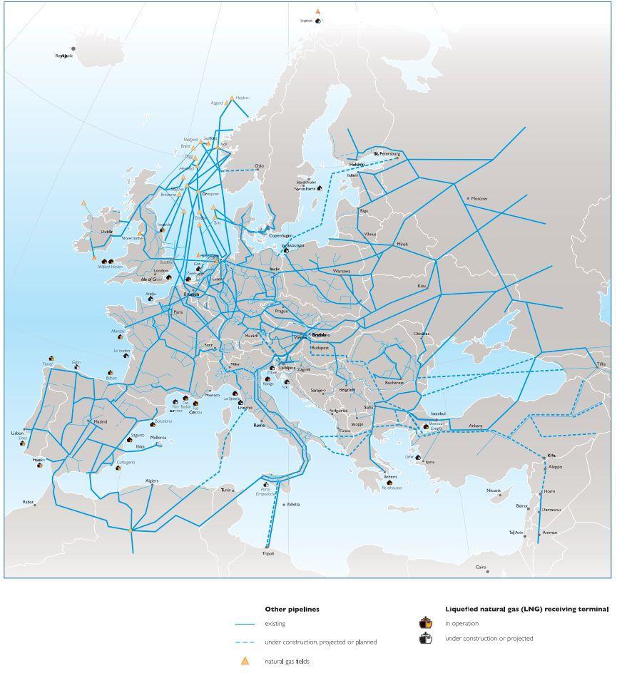 UUSIA MAAKAASUN TOIMITUSREITTEJÄ EUROOPPAAN EU27: putkiverkoston pituus n. 2,03 milj. km (siirto & jakelu), 115 milj. asiakasta, maakaasu työllistää n. 266 000 ihmistä.