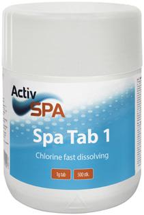 Desinfiointi Spa Tab Activ Spa Tab on nopeasti liukeneva tabletti, joka varmistaa veden hygieenisyyden (sisä- tai ulkokäytössä olevissa) uima-altaissa, hieronta-altaissa, poreammeissa ja paljuissa.
