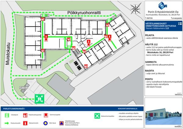 Sivu 13 / 33 3. Rakennuksen turvallisuusjärjestelyt 3.1. Turvallisuuskartat Turvallisuuskartat ovat opastepiirustuksia, joihin on merkitty hätätilanneohjeiden lisäksi turvallisuuteen liittyviä tietoja.