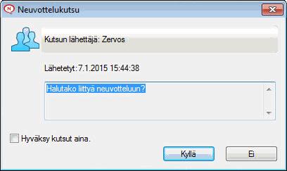 Ryhmäkeskustelu Voit nopeasti järjestää käyttäjien kesken viestikeskusteluja. Aloita keskustelu yhden käyttäjän kanssa ja pyydä sitten muita liittymään mukaan.