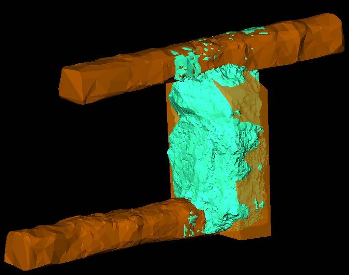 5.4 Laserskannaukset Louhoksen tyhjäksi lastaamisen jälkeen louhitusta tilasta laserskannattiin 3d-malli (kuvassa 32), jotta louhinnan onnistumista on mahdollista analysoida louhitun tilan