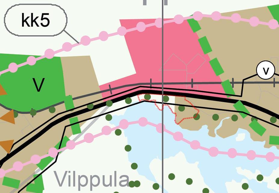 Kuva 2. Ote Pirkanmaan maakuntakaavasta 2040. Asemakaavan muutosalueen likimääräinen rajaus on esitetty punaisella viivalla.