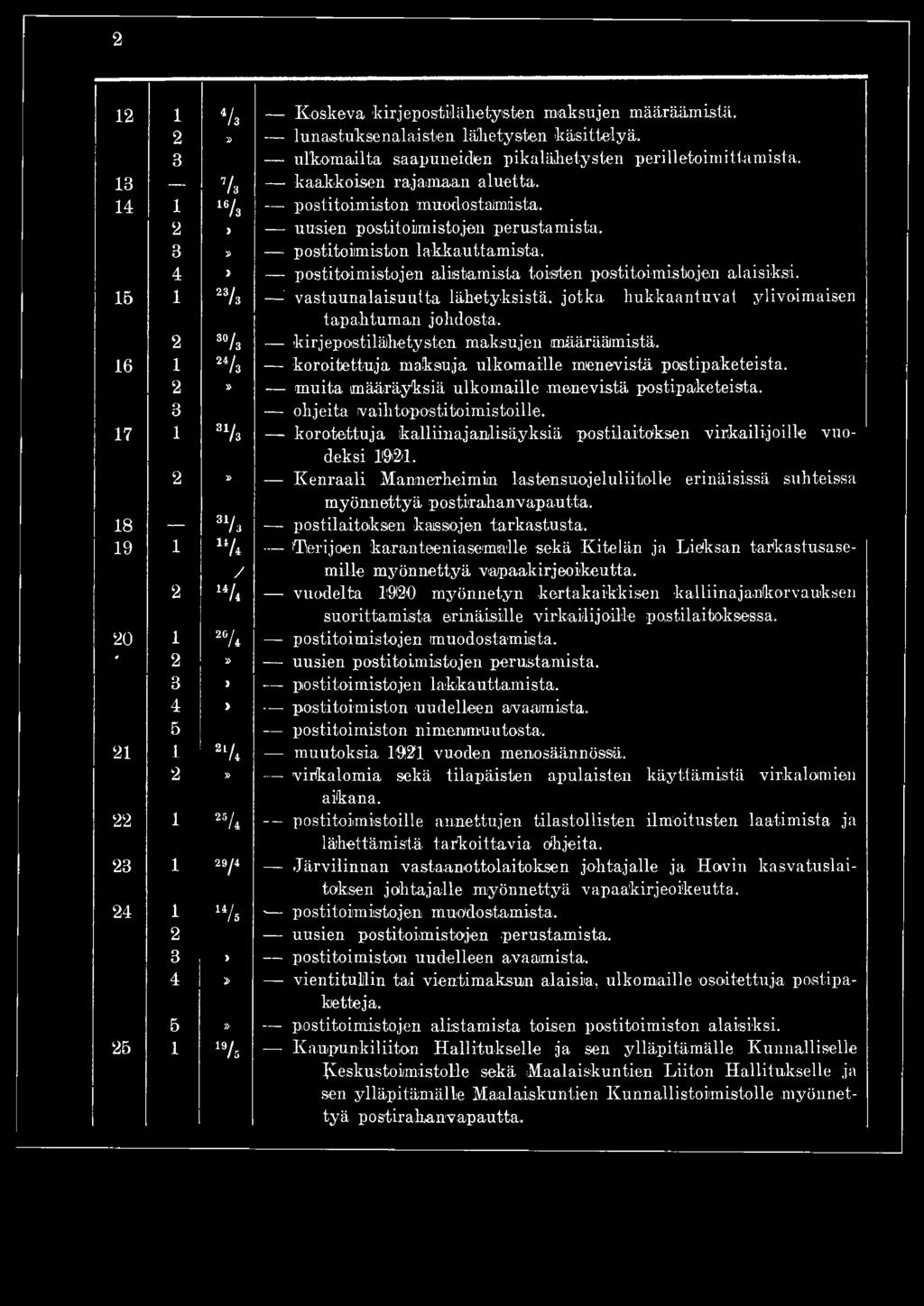2 12 1 4/3 Koskeva kirjepostilähetysten maksujen määräämistä. 2» lunastuksenalaisten lähetysten käsittelyä. 3 ulkomailta saapuneiden pikalähetysten perilletoimiitämistä.